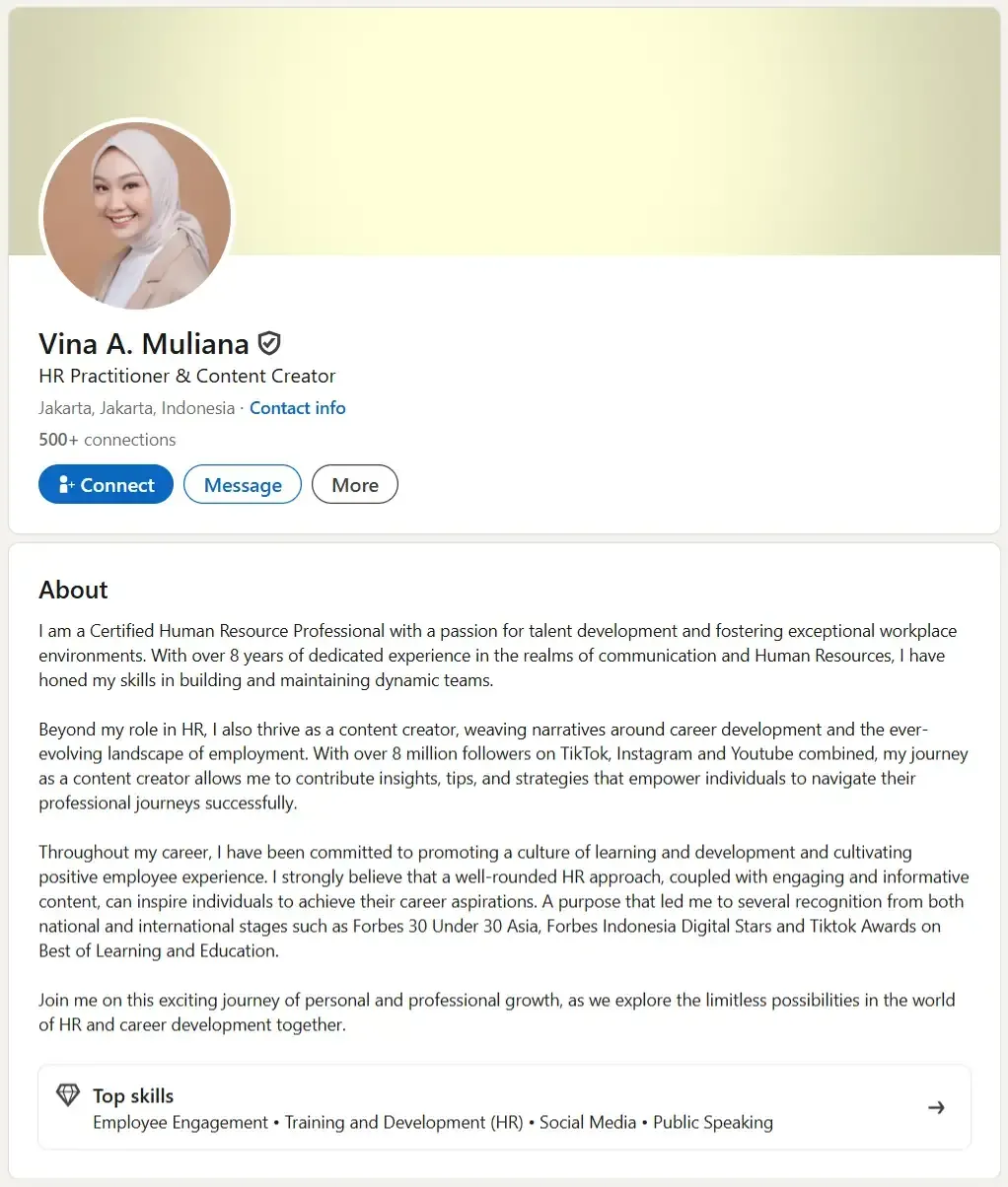 Contoh Profil LinkedIn Profesional