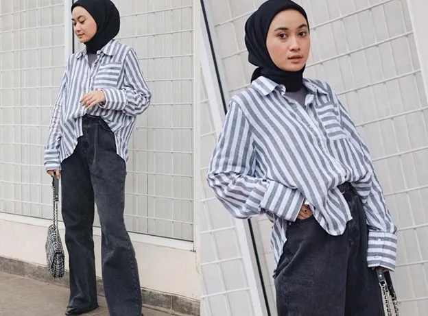 Kemeja Oversized dan Celana Palazzo